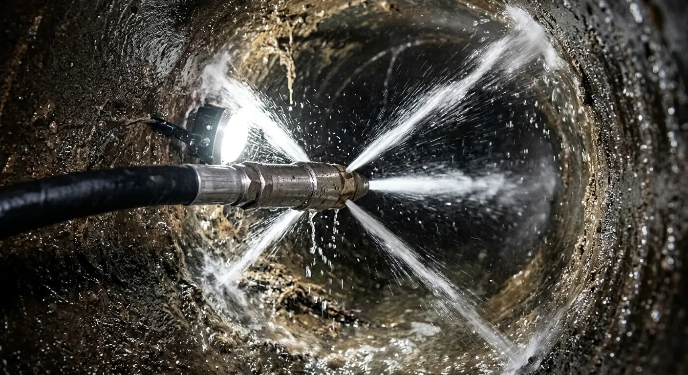 High-pressure hydro jetting nozzle cleaning sewer pipe for Sewer Line Relining in Kendall